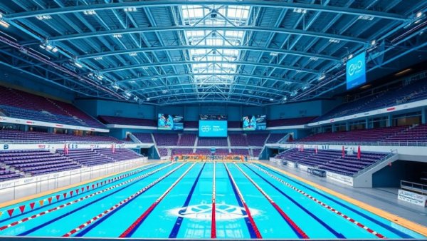 Vibrant swimming competition arena reflecting the excitement of an international event. Swimming Will Always Be There.