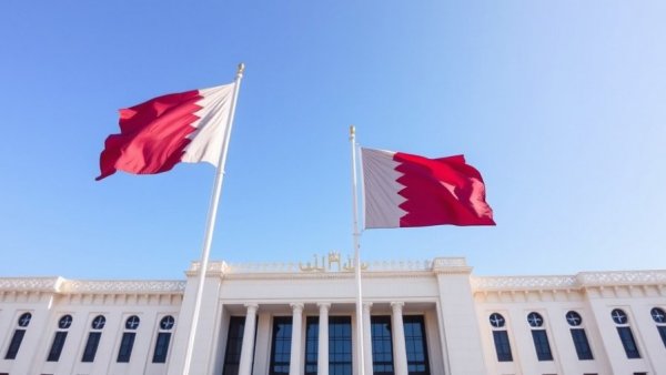 Qatar government building with flags; Qatar condemns Rapid Support Forces attack.