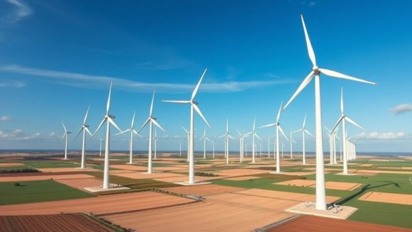 Wind farm generating clean energy under blue sky, ESG investing news.