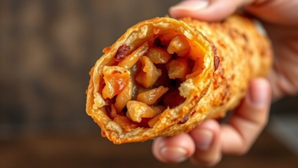 Close-up of crispy fried shawarma held in hand, Qatar.
