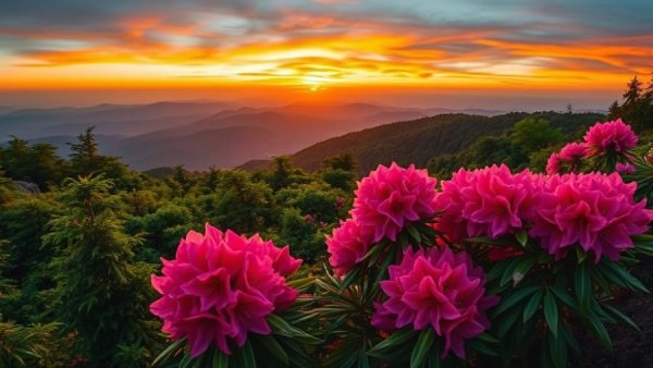 Putaleng in Bloom: Sunset over vibrant rhododendrons.