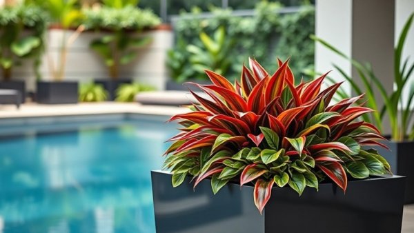 Modern planter by pool showing 2024 home design trends