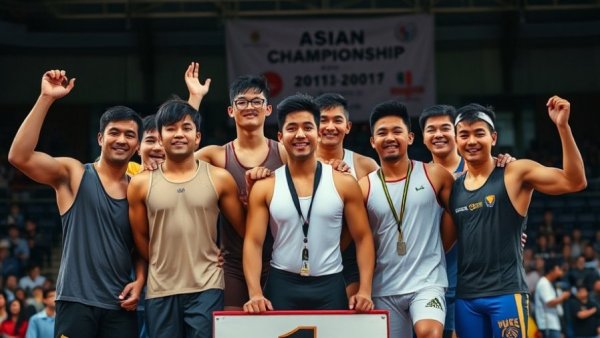 Athletes on podium celebrating at Wrestling Asian Championship.