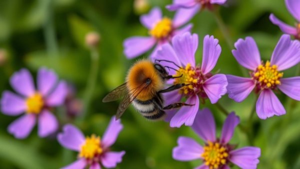 Bumblebee collecting pollen in a pollinator garden