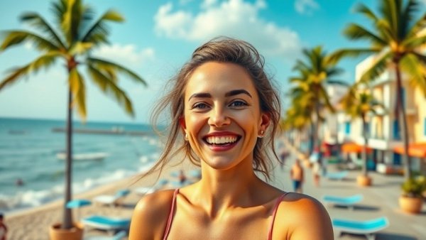 Live on $1,200 a Month near a sunny coastal town promenade.