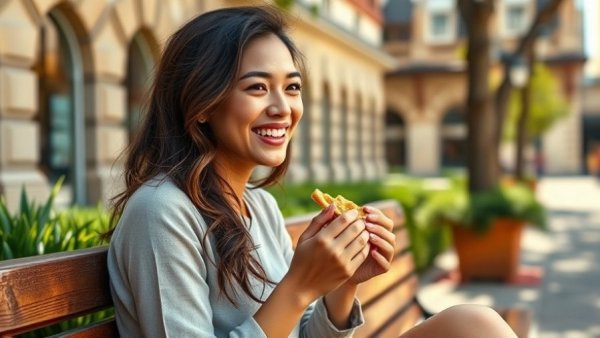 Polish Jeżyki Snack for Athletes: Young woman enjoying snack outdoors.