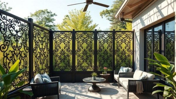 Elegant metal privacy screens for patio.