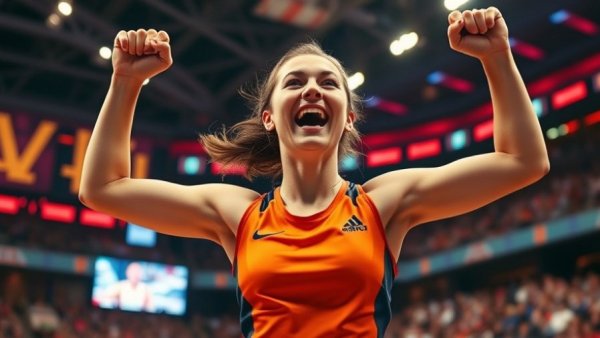 Nanoka Ozaki celebrating her Third Asian Title victory in wrestling.