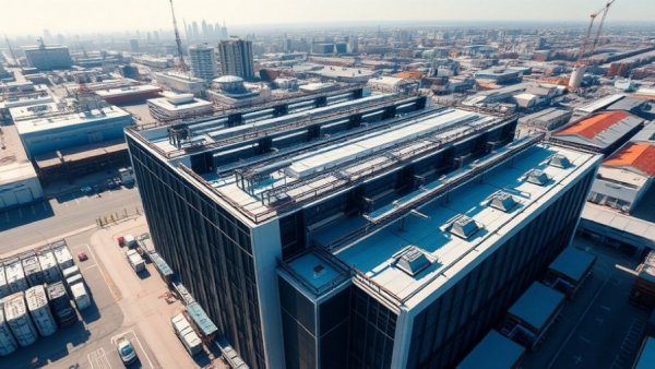 Modern data center construction showcasing intricate architecture