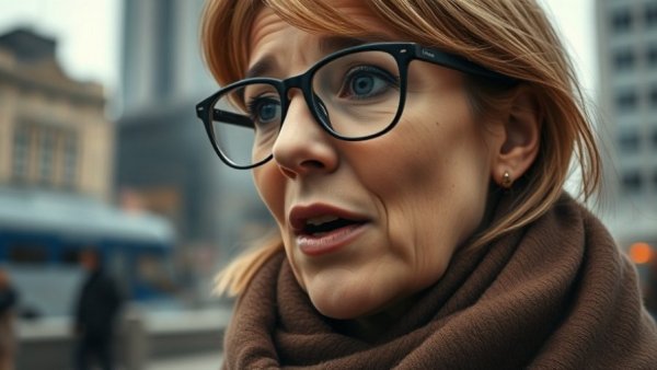 Woman discussing sugar and perimenopause outdoors, wearing glasses and a scarf.