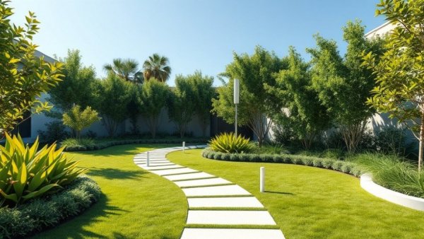 Modern garden landscape with natural materials blocking weeds.