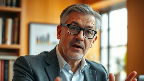 Middle-aged man discussing plans in a professional setting.