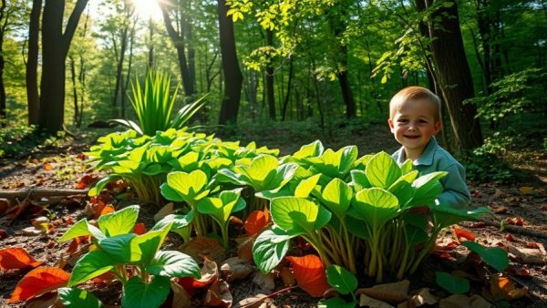 Native plant landscaping with ramps in North Carolina forest