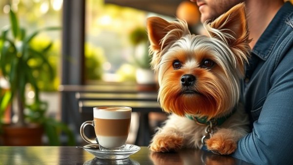 Yorkshire Terrier at a pet friendly cafe in Al Bidda Park.
