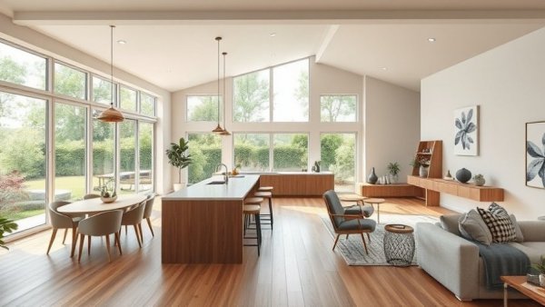 Open plan living space tips for kitchen, dining, and lounge.