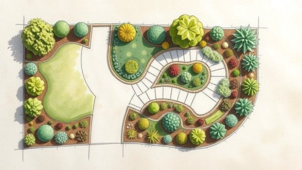 Front Landscape Design in Alexandria Virginia artistic hand-drawn plan