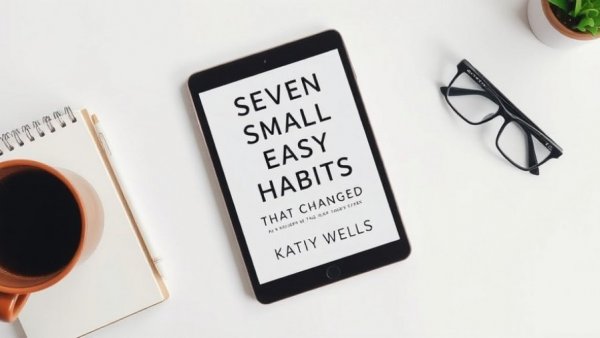 Minimalist book cover with coffee and glasses beside.