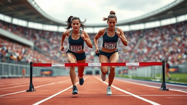 Arcadia High School Track and Field athletes crossing finish line.