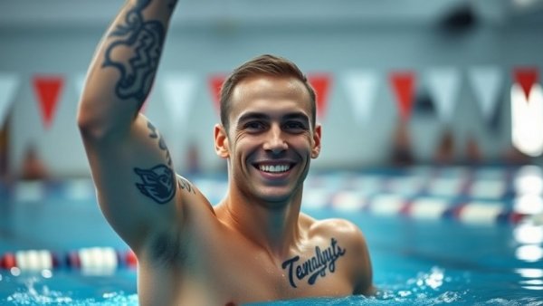 Joyful swimmer at British Championships event.