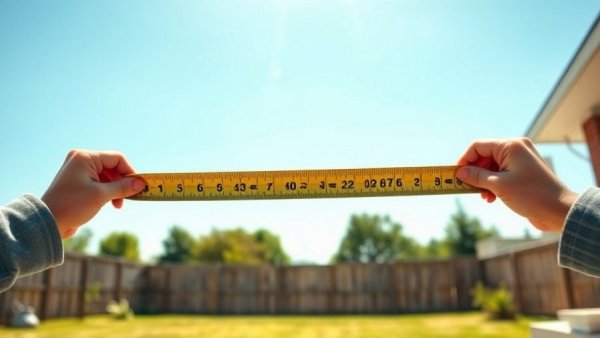 DIY fence building with measuring tape under sunny sky.