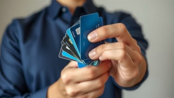 Person in dark shirt holding multiple credit cards, focusing on tips for how expats can secure a UK credit card.