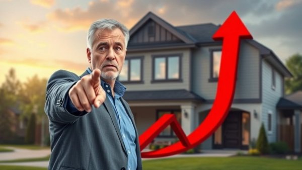 2026 housing market slowdown concept with man pointing at decline arrow.