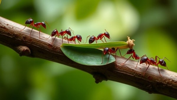 Tests to Expose Wise Leaders: Ants carrying leaves on a branch.