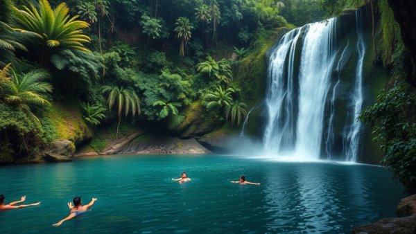 Expats enjoying a scenic waterfall in Costa Rica.