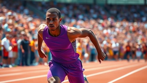 Athlete sprinting with determination in 200m race, showcasing dominance.
