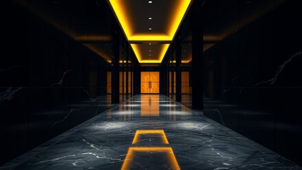 Modern hallway with marble flooring and ambient lighting in a dream house design.