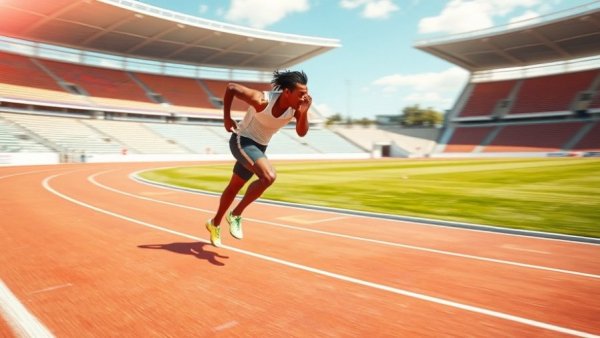 Jordan Anthony 100m win action shot at track event, sunny day.