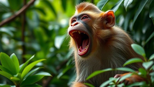 Howling monkey amidst jungle foliage conveying leadership message.