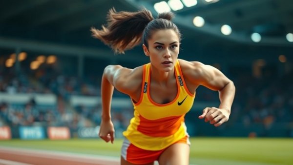 Elaine Thompson-Herah comeback scene, focused athlete sprinting.