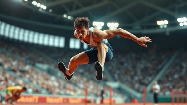 Andrew Jones 300H HSR hurdler in mid-air leap during a race.