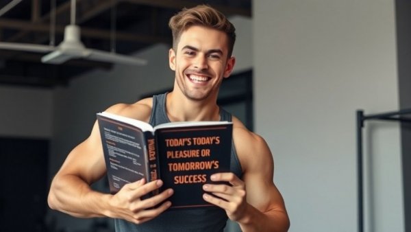 Athlete holding 'Today's Pleasure or Tomorrow's Success' book by Kacper Garnczarek.