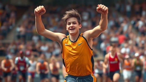 Eddie and Kadia Australia 100m sprint victory celebration, inspiring athletic image.