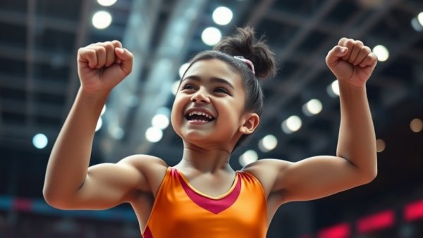 Danila Leykin shines in 2026 as a young gymnast celebrates victory in a vibrant arena.