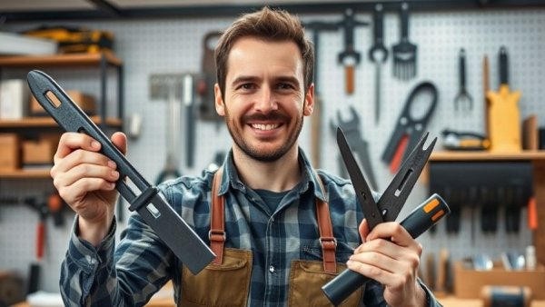 Engaged man with DIY tools in a workshop, demonstrating their use.