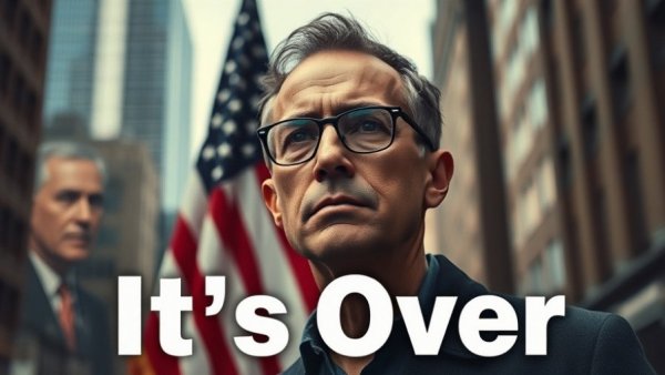 Why Americans are Fleeing the US: Serious expression with American flag backdrop.