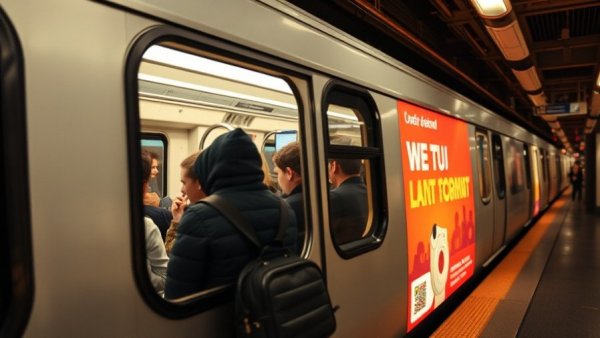 Subway train with educational ad promoting student performance abroad