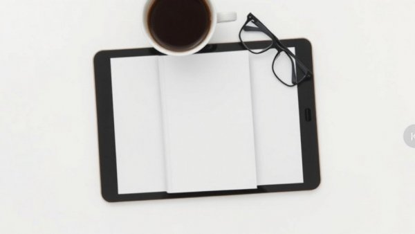 Minimalistic book cover with coffee and glasses.