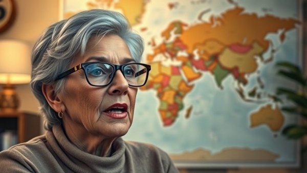 Woman discussing EU countries paying you to move there, in front of a map.