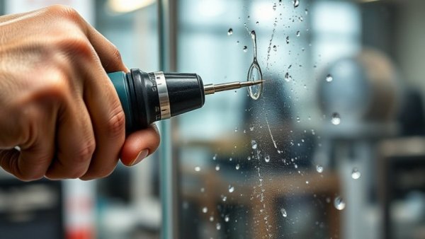 Wet vs dry drilling techniques DIY, close-up of wet drilling on glass