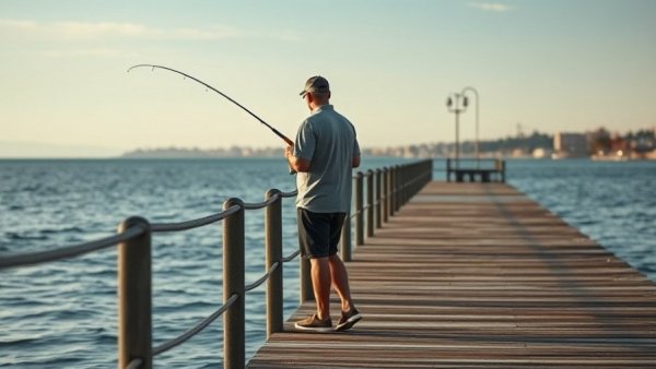 Fishing on a pier while enjoying the weather in Qatar.