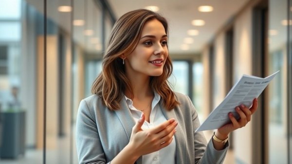 Confident woman discussing digestive health tips indoors.