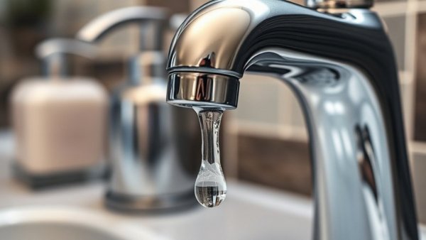 Close-up of a dripping faucet for smart water conservation during drought.