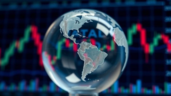 Global finance representation with financial charts and globe.