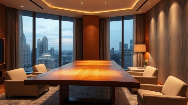 Arthur's Hotel Guangzhou modern room with large table and city view.