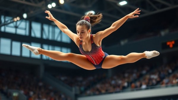 Minnesota gymnast performing a split leap at WCGA Awards event.