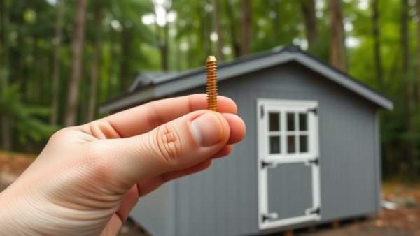 10x12 DIY Shed Build with a focus on a hand holding a screw.